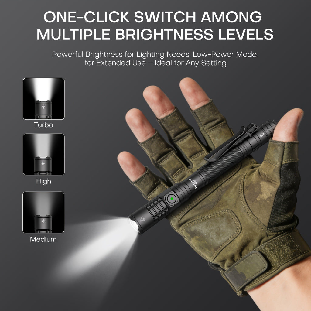 1000 Lumen USB-C Rechargeable Flashlight with Tactical Tail Switch and Pocket Clip for Everyday Carry, Camping, Hiking and Emergency Lighting