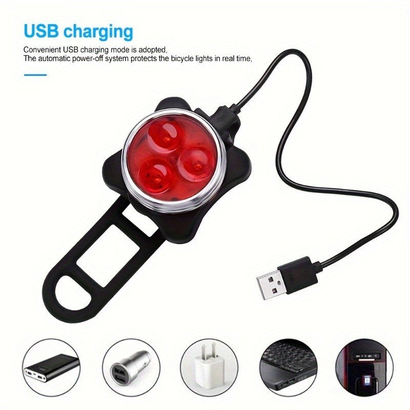 4-Piece Bicycle Light Set with USB Rechargeable Front and Rear LED Lights, 4 Modes, ABS Construction and Seatpost Mounting for Night Rides