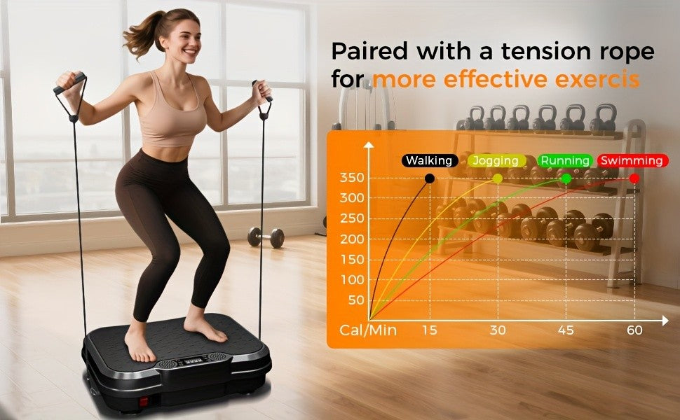 Vibration Plate with Resistance Ropes and Remote Control, 330 lb Capacity Black Exercise Platform with Wireless Connection for Home Gym Workouts