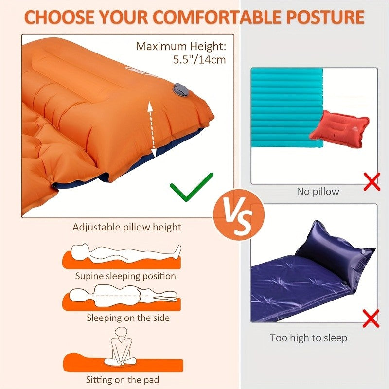 Inflatable Camping Sleeping Pad, 75 x 24 Inch Sleep Mat with Built-In Pump, Carry Bag and Repair Kit for Compact Outdoor Overnight Gear
