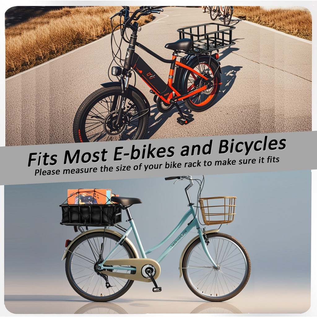 Iron Rear Bike Basket in Black, Removable Frame-Mount Bicycle Cargo Storage with Large, Folding or Basic Options for Groceries and Commuting