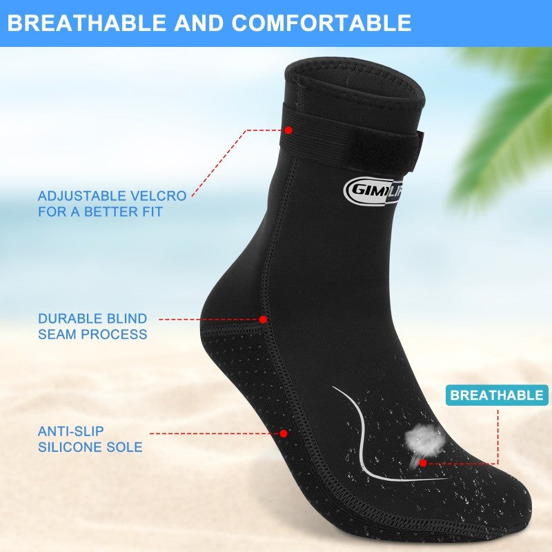 3mm Neoprene Water Socks for Women and Men, High-Cut or Low-Cut Wetsuit Footwear with Rubber Grip Soles for Snorkeling, Surfing and Swimming