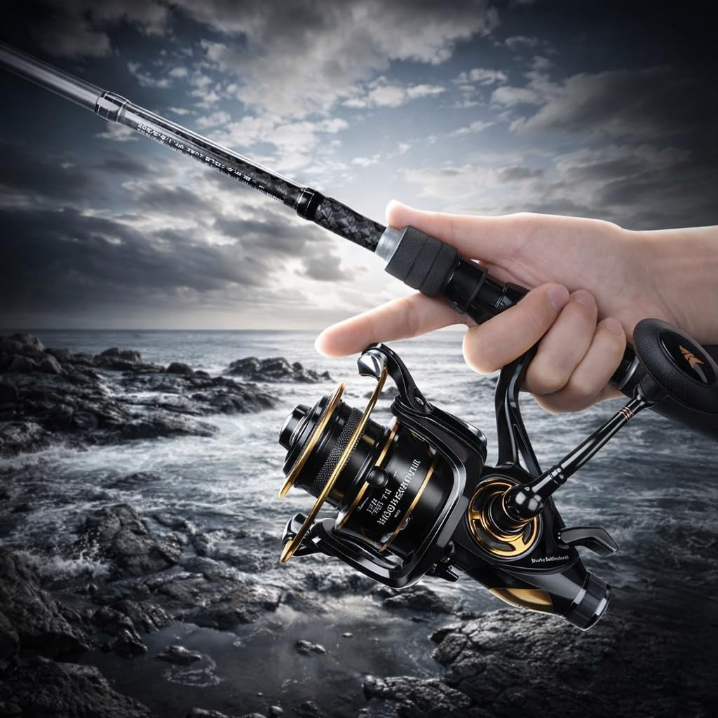 High-Speed Spinning Fishing Reel with Sturdy Handle and Strong Braking System, 500, 1000 or 3000 Sizes for Freshwater and Saltwater Angling