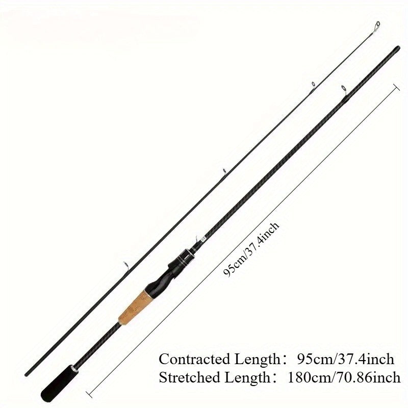 Two-Piece Carbon Fishing Rod, 180 cm Lightweight Lure Rod with Wooden Straight Handle and Listed M Tuning for Recreational Angling
