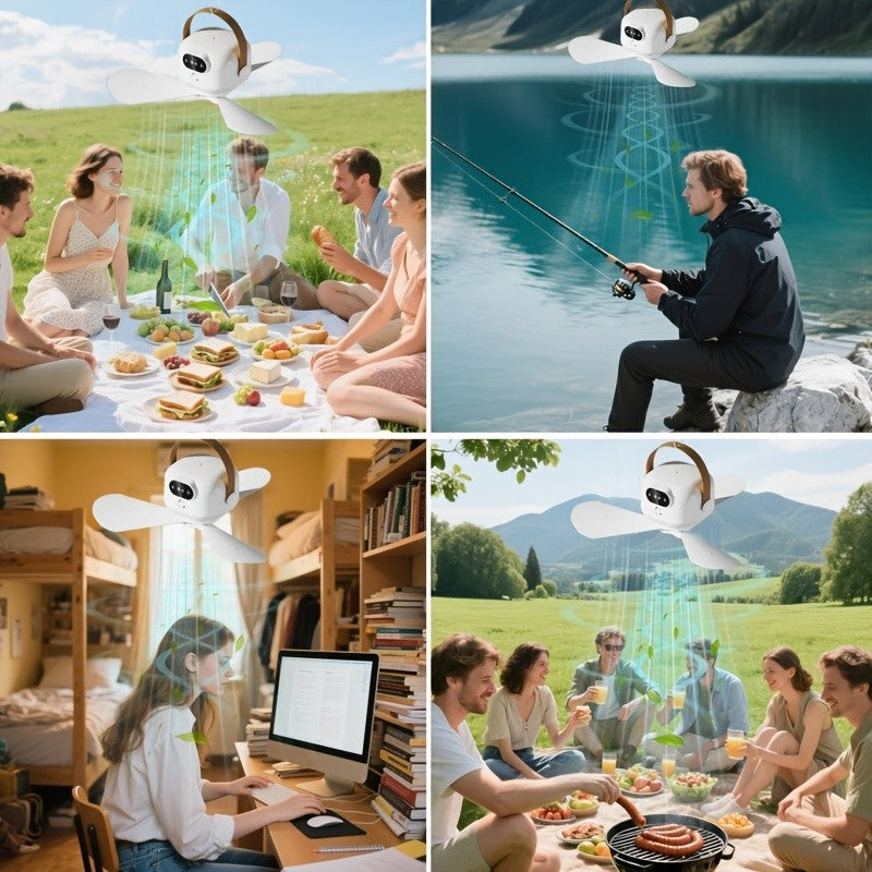 Tent Ceiling Fan with LED Illumination, Rechargeable Portable Camping Fan with 3 Removable Blades and 3 Speeds for RVs, Gazebos and Dorm Rooms