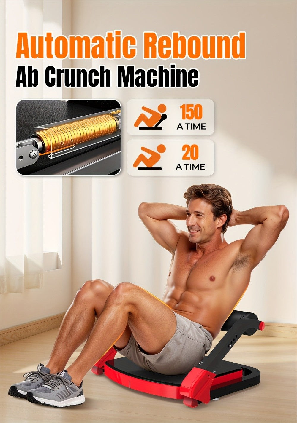 Adjustable Resistance Ab Crunch Machine for Home Gym, Foldable Core Exercise Equipment with Rebound System, Foam Cushion and Steel Frame, Blue or Black