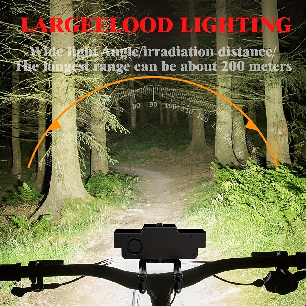 Bicycle Front Light with Digital Display, 9 LEDs and 7 Lighting Modes, USB Rechargeable 4000mAh Headlight with Set Option for Night Riding