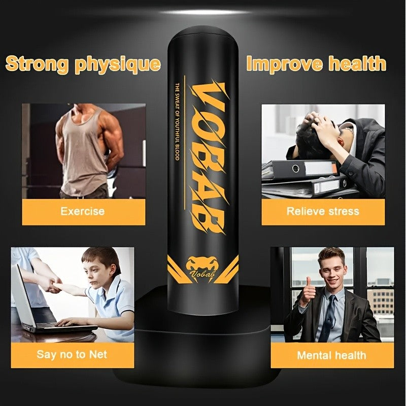 Boxing Punching Bag with Stand, 70-Inch Freestanding Black and Yellow Training Bag for Adult Home Gym MMA, Muay Thai and Karate Practice