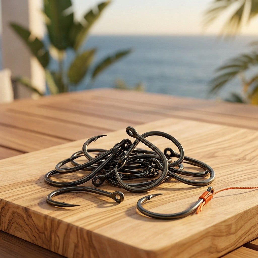 Circle Fishing Hooks 50-Pack by 9KM, High-Carbon Steel Inline Non-Offset Wide-Gap Bait Hooks in Selectable Sizes for Catfish, Bass and Saltwater Angling