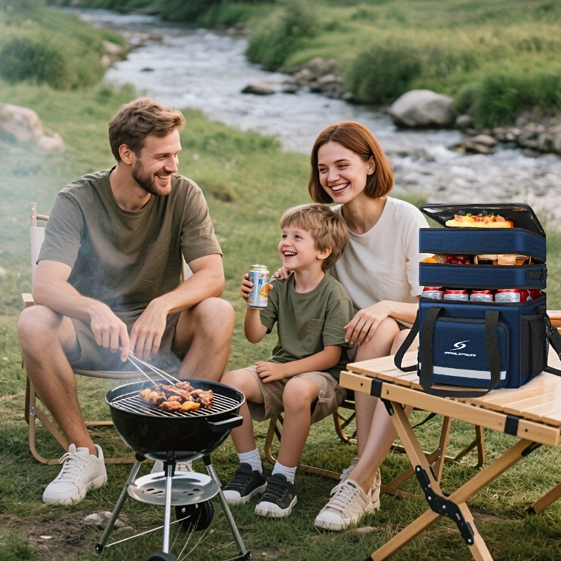 Triple-Compartment Insulated Lunch Bag, 19L Leakproof Cooler Tote with Detachable Shoulder Strap for Men and Women, Work Meals, Travel and Picnics