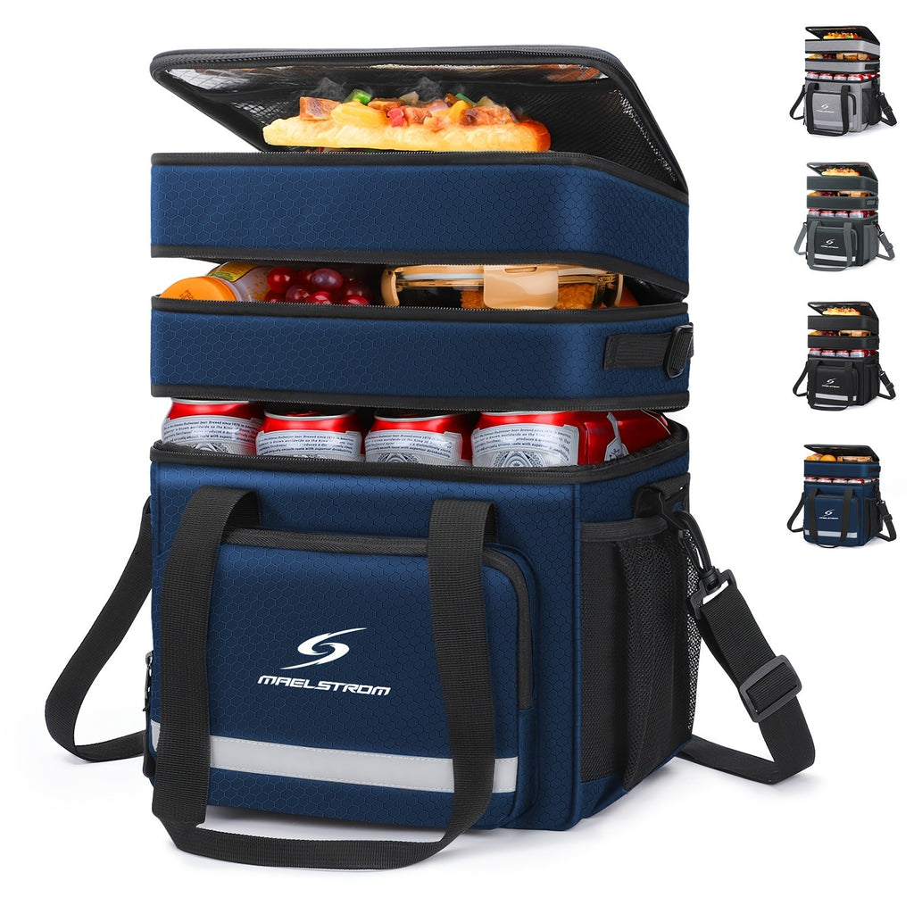 Triple-Compartment Insulated Lunch Bag, 19L Leakproof Cooler Tote with Detachable Shoulder Strap for Men and Women, Work Meals, Travel and Picnics