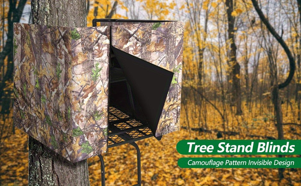 Treestand Camo Blind Cover with Zipper, Woodland Camouflage Hunting Screen for Deer and Turkey Setups, Cover Only with Frame Not Included