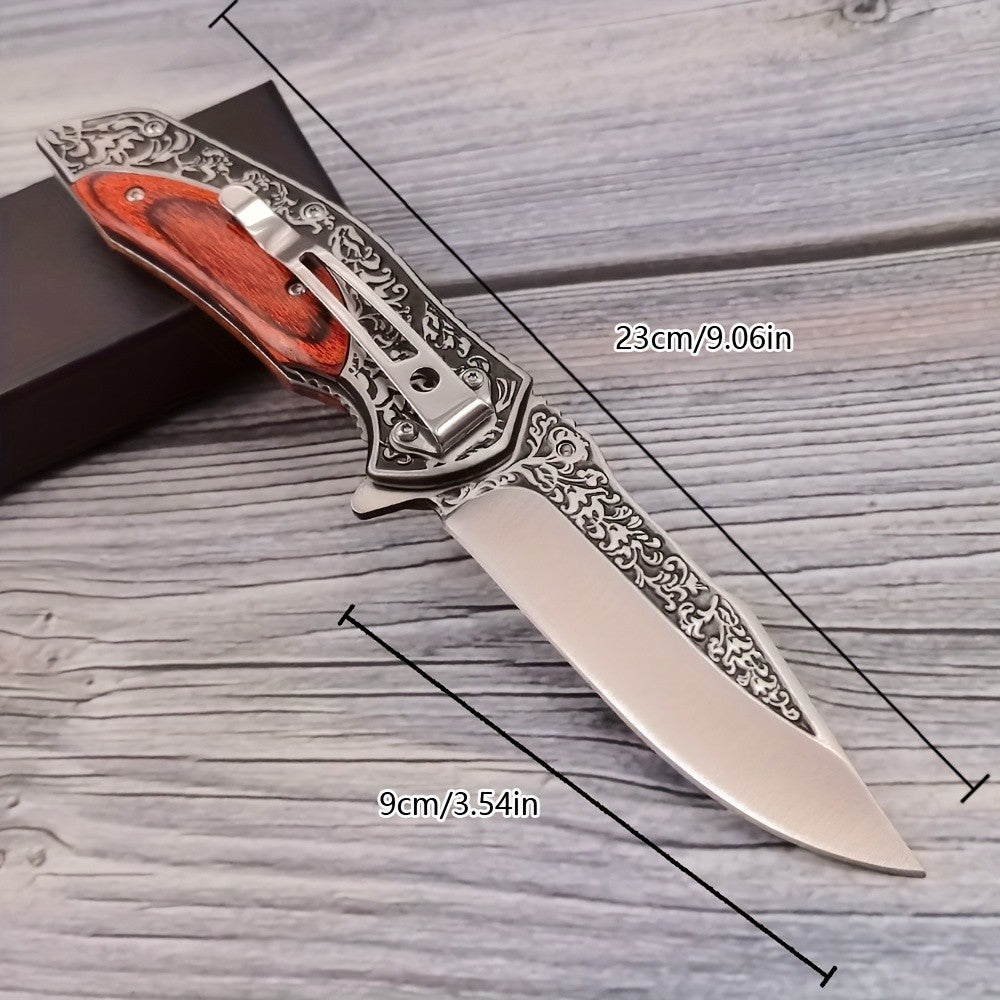 4Cr13 Folding Pocket Knife for Hunting and Camping, Carved Outdoor Utility Blade with Wood-Handle Option for Hiking and Fishing Gear