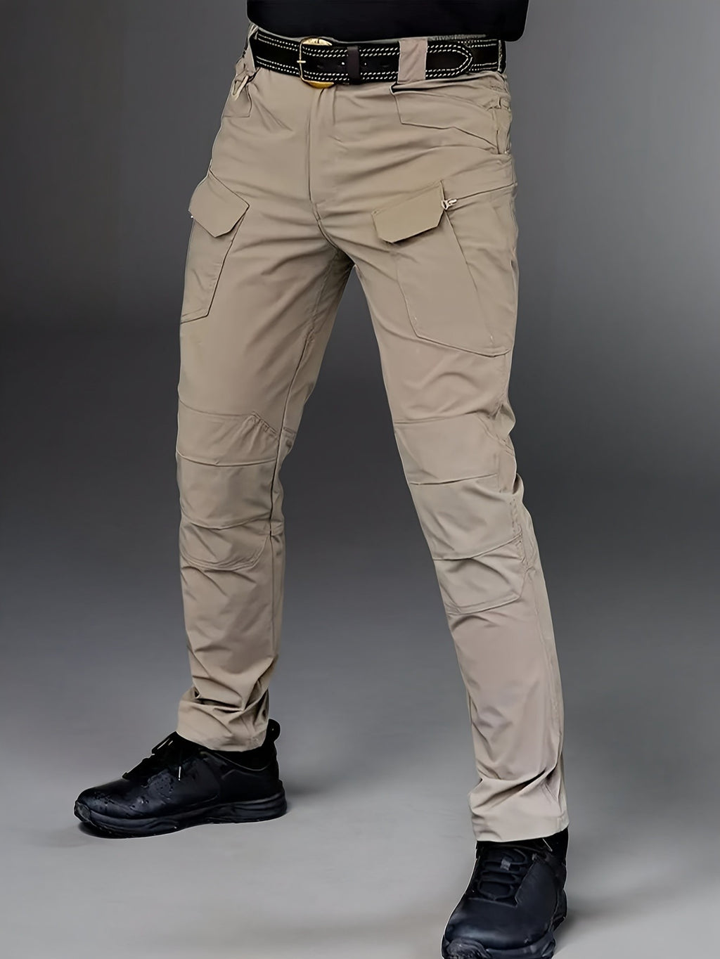 Relaxed-Fit Polyester Tactical Pants for Men with Belt Included, Lightweight Quick-Dry Multi-Pocket Trousers for Hiking, Outdoor Adventures and Work