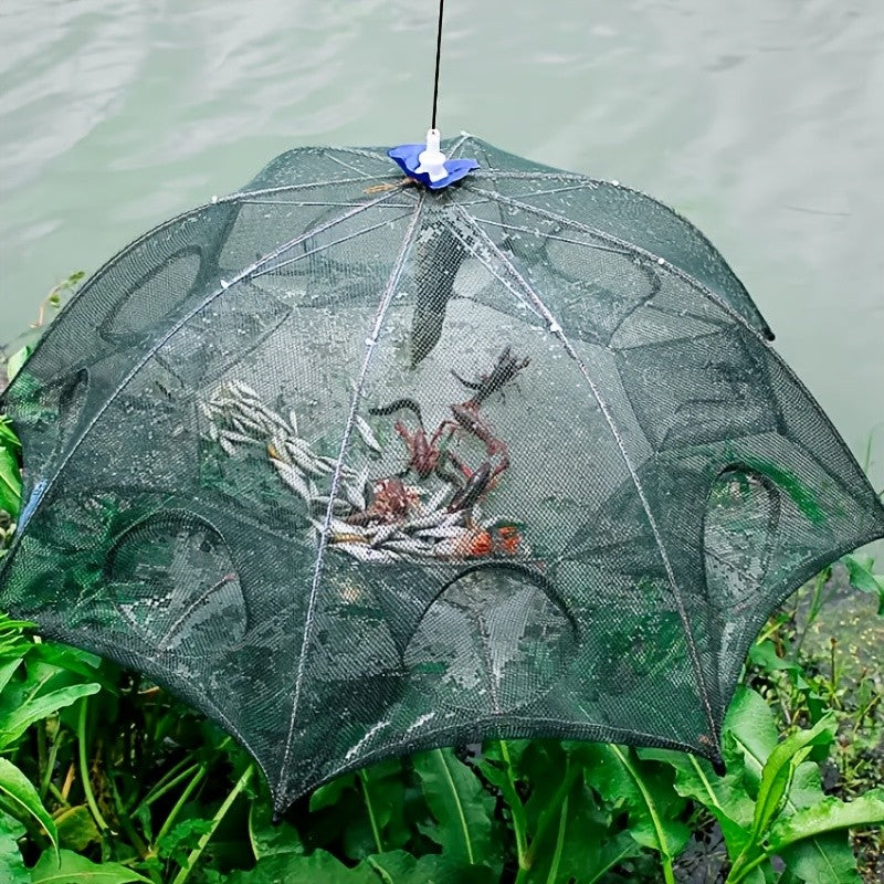 10-Hole Foldable Fishing Trap Net for Crab, Shrimp and Fish, Portable Mesh Catching Gear for Freshwater and Saltwater Anglers, 1 Piece