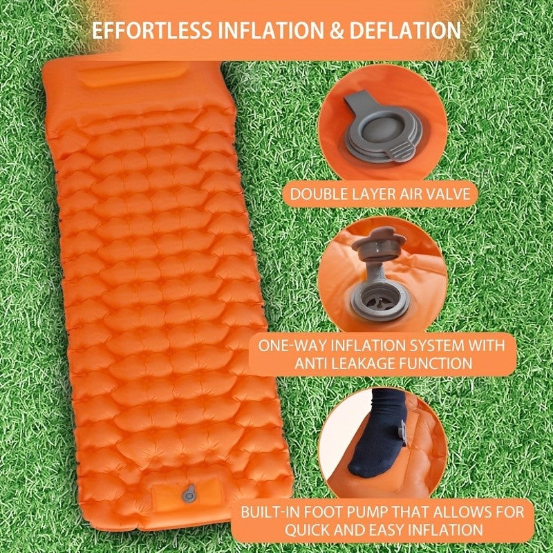 Inflatable Camping Sleeping Pad, 75 x 24 Inch Sleep Mat with Built-In Pump, Carry Bag and Repair Kit for Compact Outdoor Overnight Gear