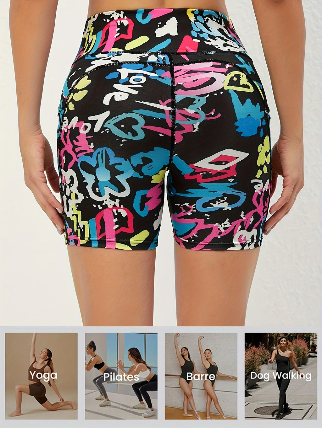 Women's Tie-Dye Shorts with Pockets, High-Waisted 3-Inch Body-Hugging Fit with Four-Way Stretch and Tummy-Control Styling in Multicolor