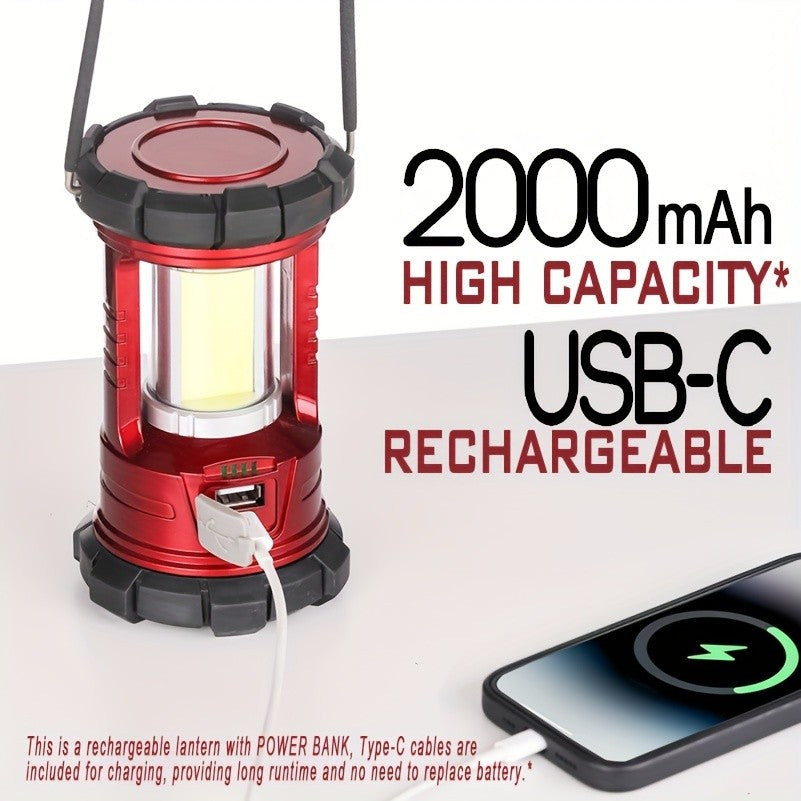 3-Mode Rechargeable Camping Lanterns 2-Pack with Phone Charging, LED Portable Lights with Listed 1500LM Output for Campsites and Power Outages