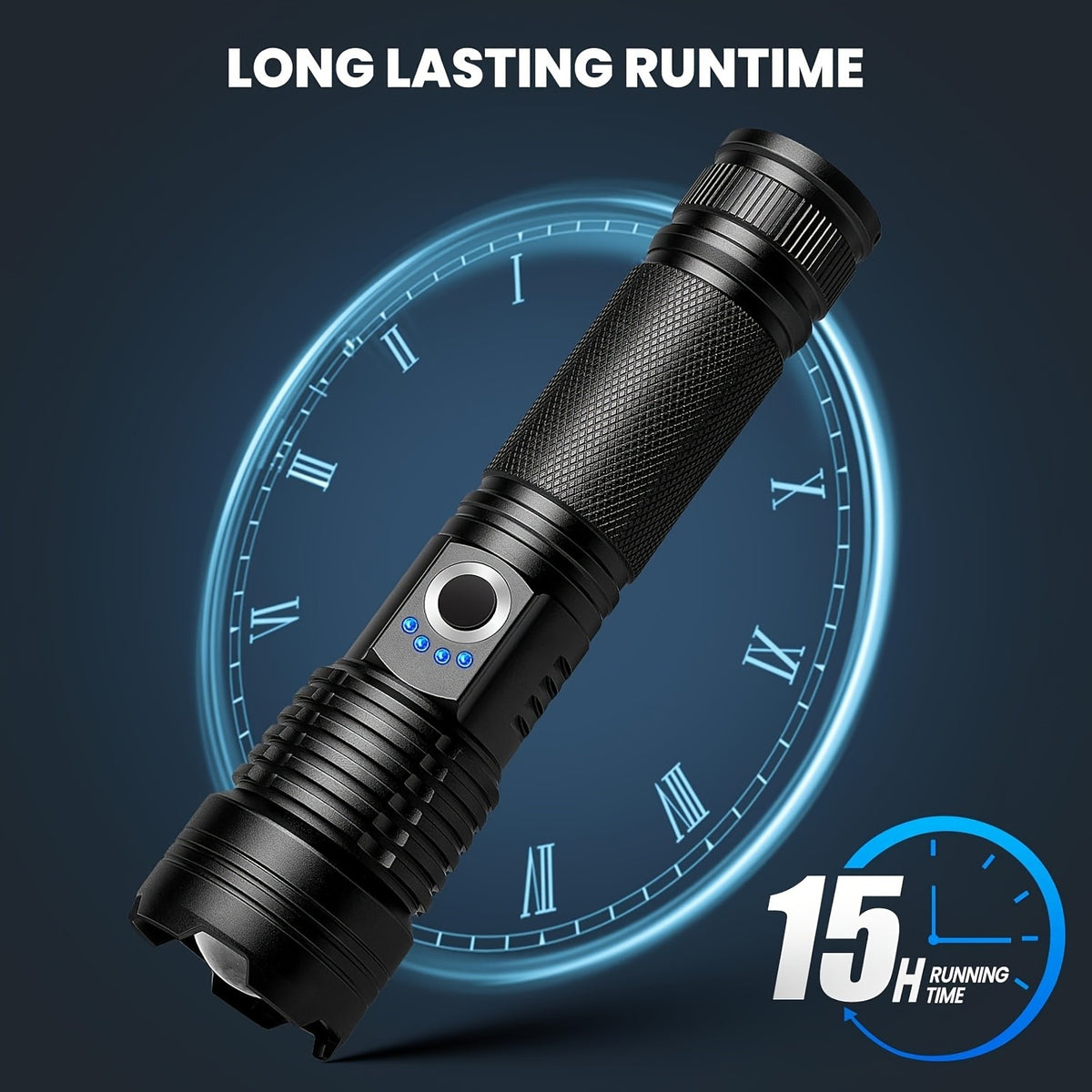 6000mAh Rechargeable LED Flashlight with Type-C Charging, Aluminum Alloy Tactical Work Light with Adjustable Spotlight and Floodlight Focus for Outdoor Tasks