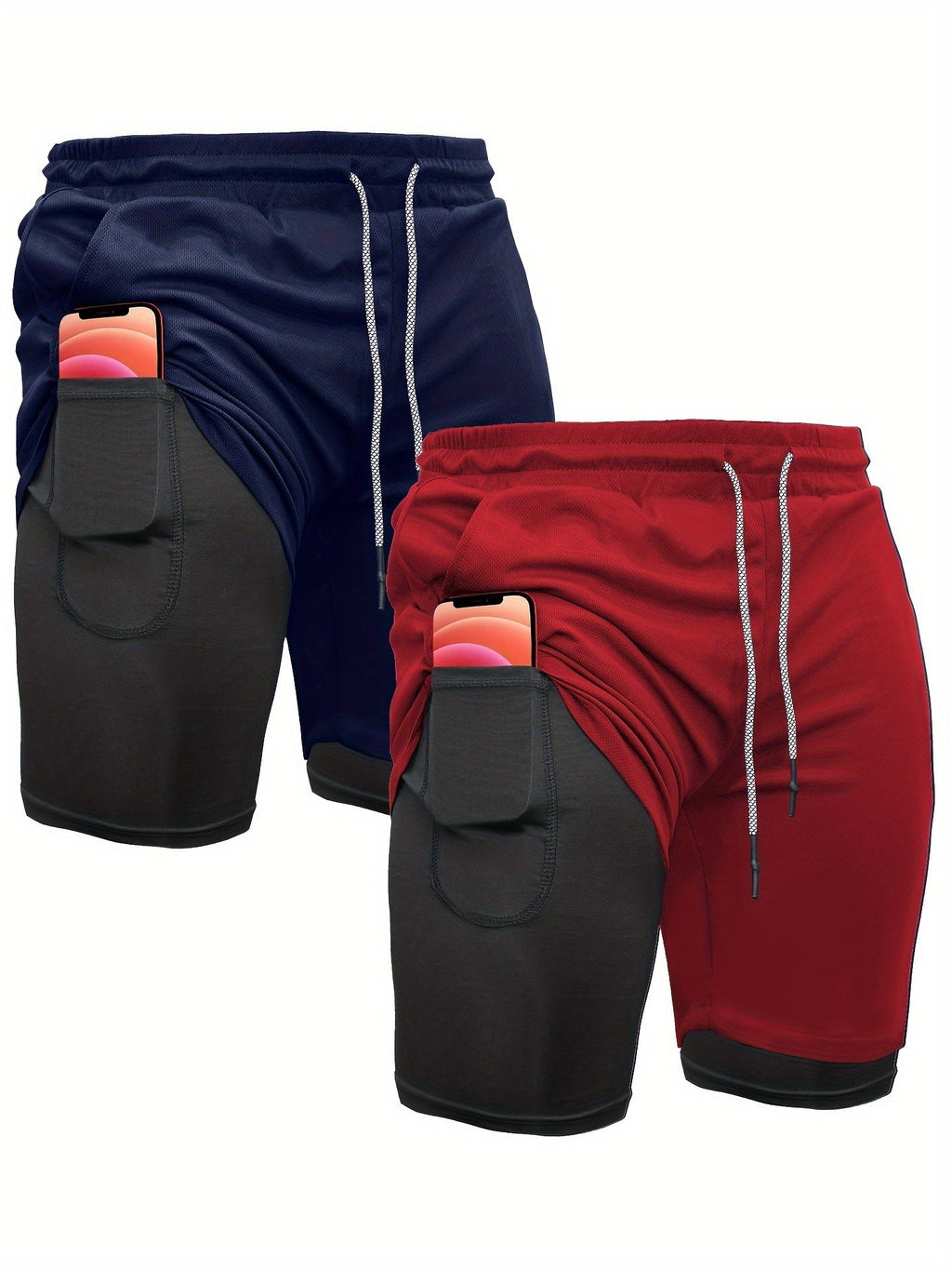 Men's 2-in-1 Running Shorts, 2-Piece Color Sets