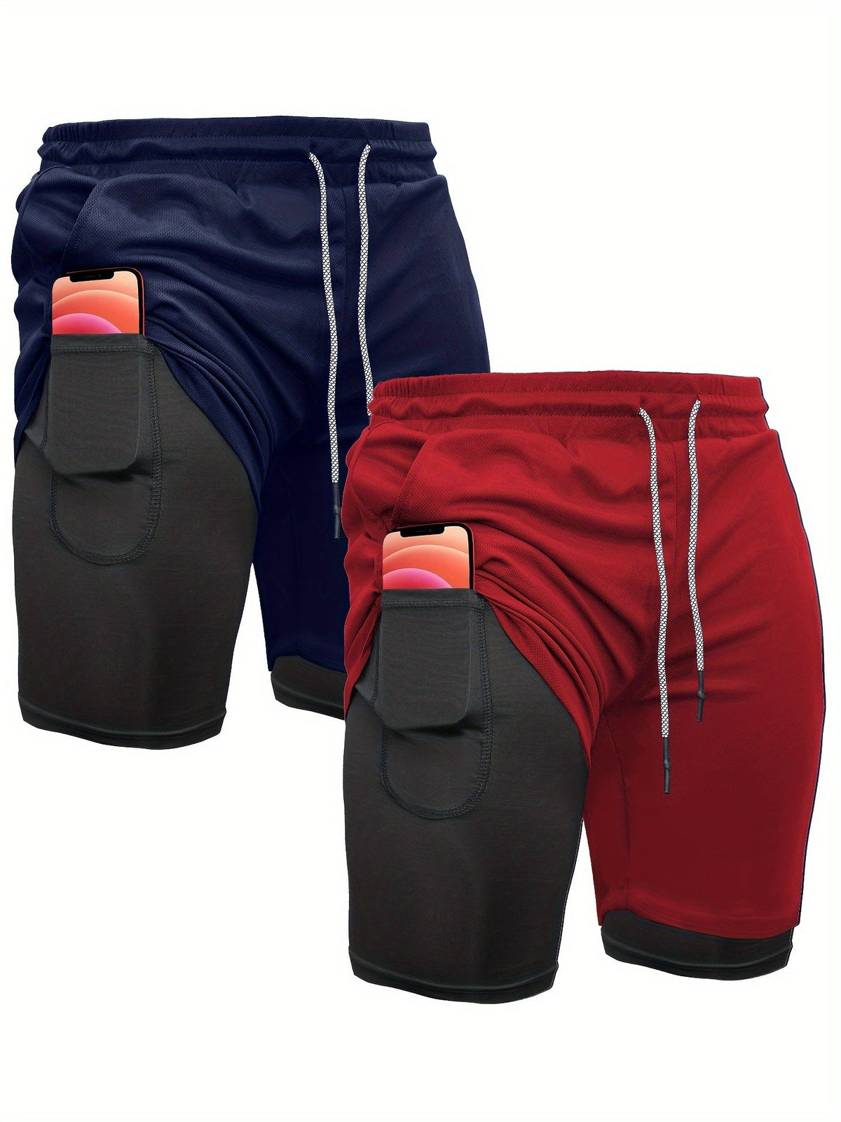 Men's 2-in-1 Running Shorts, 2-Piece Color Sets
