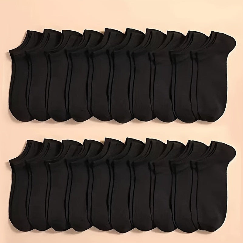 Women's Short Ankle Socks Bulk Pack, 30 or 40 Pairs in Black or White, Lightweight Breathable Sportswear for Outdoor Activities and Everyday Leisure