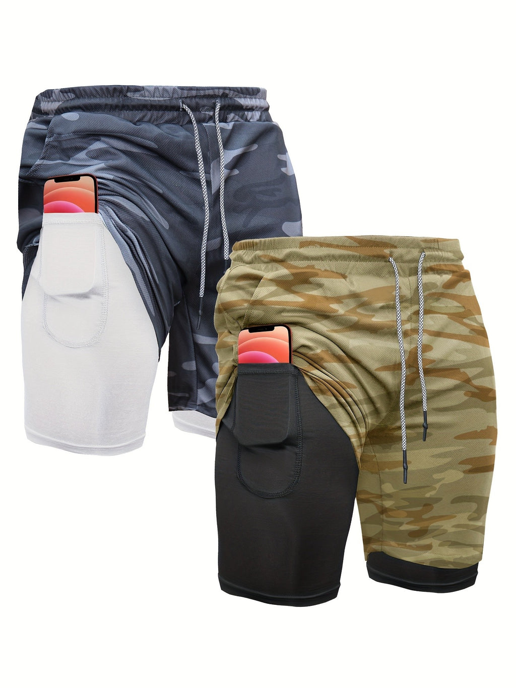 Men's 2-in-1 Running Shorts, 2-Piece Color Sets