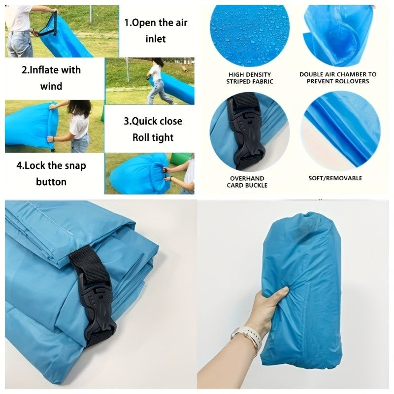 Inflatable Lounger Sofa Bed for One Person, Portable Foldable Polyester Air Cushion with Storage Bag for Camping and Beach Relaxation