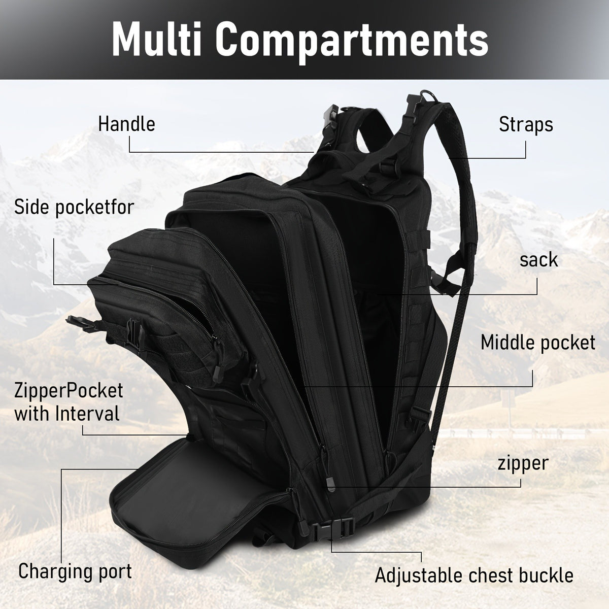 13.21-Gallon Tactical Backpack for Outdoor Travel, Unisex Large-Capacity Pack with Selectable Colors and Separate Small Bag Options for Everyday Adventures