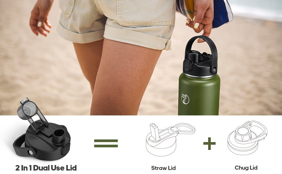 40 oz Insulated Stainless Steel Water Bottle with Chug and Straw Lids