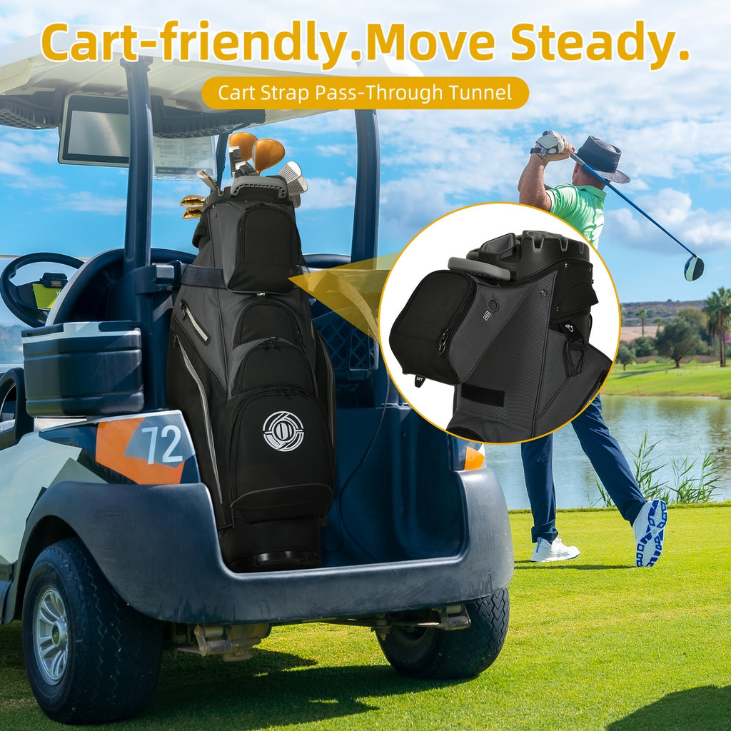 Golf Cart Bag with 14-Way T-Lock Club Divider, 8 Storage Pockets and Rain Cover, Padded Shoulder Strap and Cart Strap Pass-Through for Organized Rounds