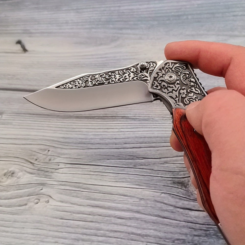 4Cr13 Folding Pocket Knife for Hunting and Camping, Carved Outdoor Utility Blade with Wood-Handle Option for Hiking and Fishing Gear
