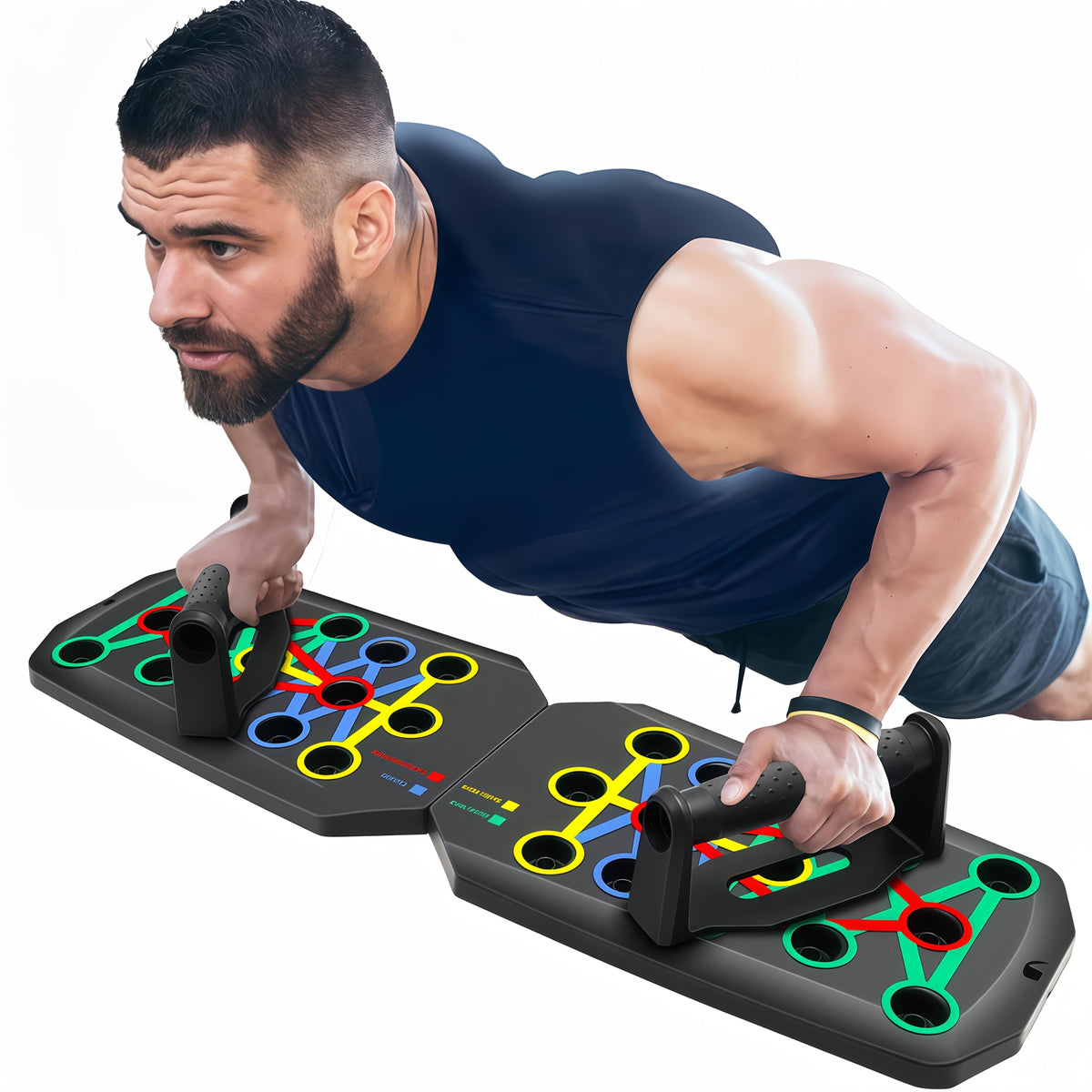 28-Hole Push-Up Board Set with 2 Resistance Bands, Multifunctional Home Gym Exercise Equipment for Chest Workouts and Bodyweight Strength Training