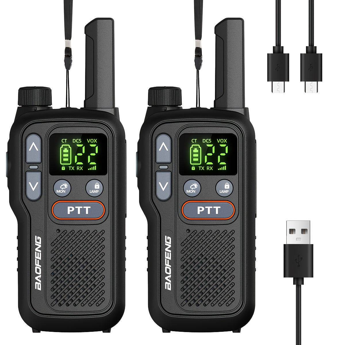 22-Channel FRS Walkie Talkies for Adults, BAOFENG Two-Way Radios with LCD Display, VOX and USB-C Lithium-Ion Battery Features, 2 or 4 Pack for Camping