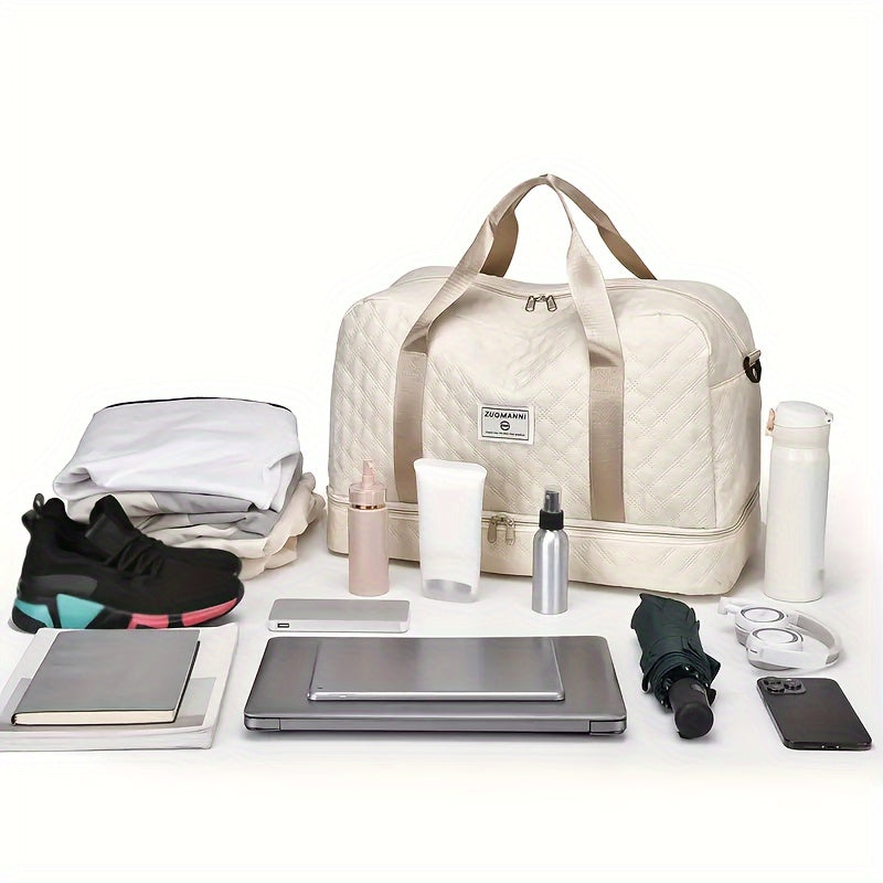 Travel Gym Duffel Bag with Dry-Wet Separation and Double-Sided Pockets, Shoulder and Crossbody Weekender for Fitness Gear and Short Trips
