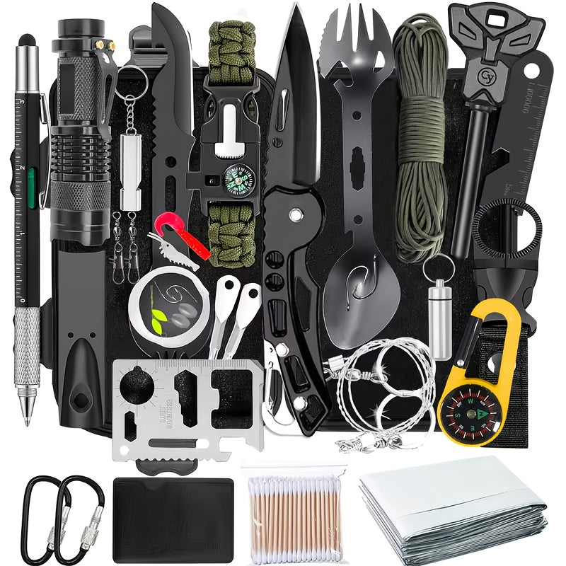 28-in-1 Survival Equipment Set with Tactical Knife and Outdoor Tools, Magnesium Rod and Flint for Hiking Adventures and Father's Day Gifts