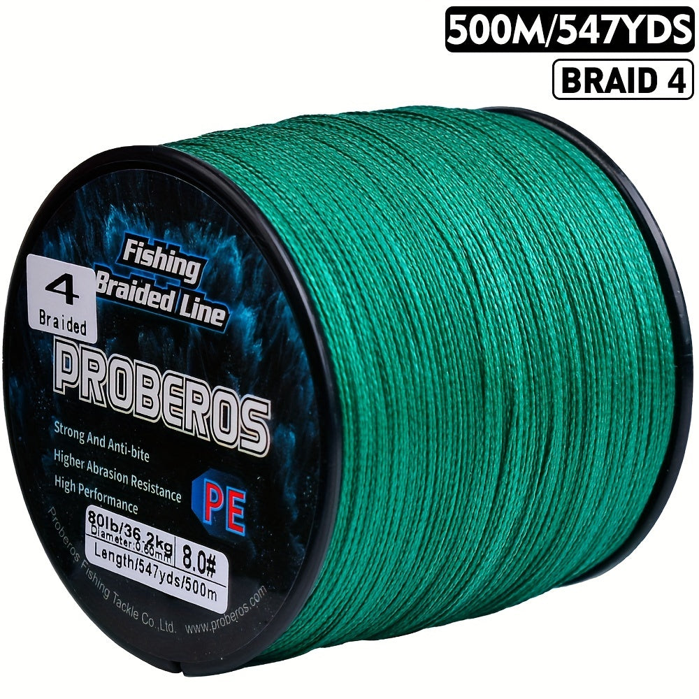 4-Strand Braided Fishing Line, 547-Yard Polyamide Spool with Abrasion Resistance, Zero Stretch and 6–80 lb Test Options for Anglers