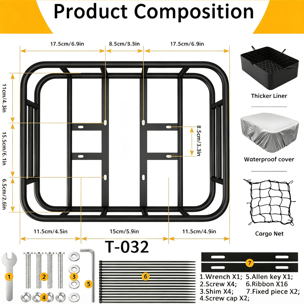Iron Rear Bike Basket in Black, Removable Frame-Mount Bicycle Cargo Storage with Large, Folding or Basic Options for Groceries and Commuting