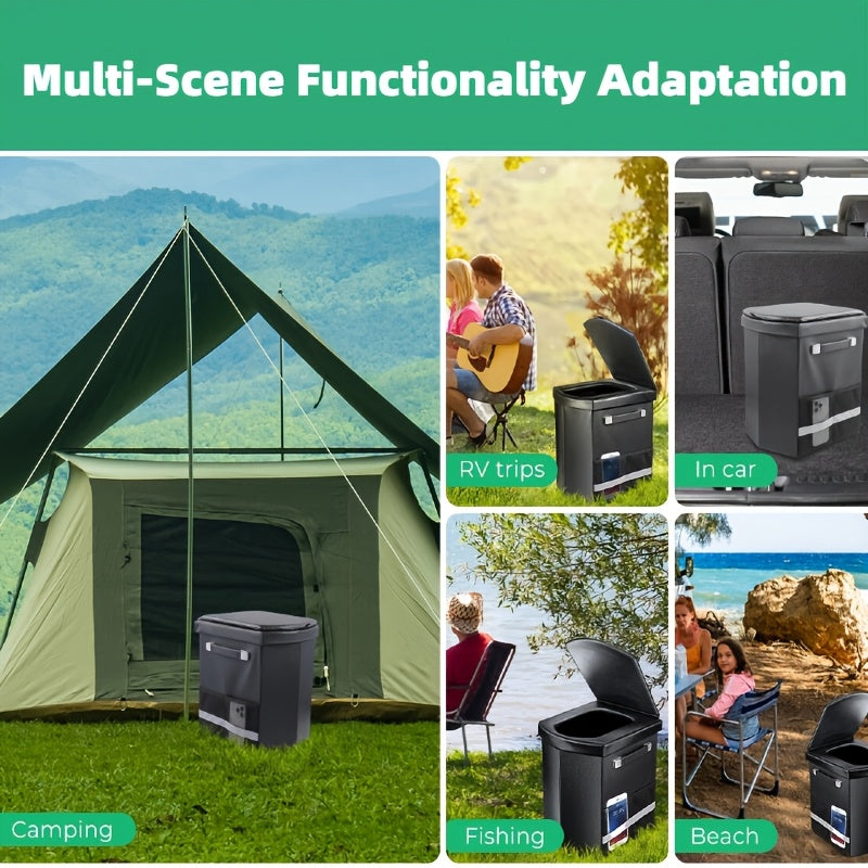 XL Camping Toilet for Adults, 16.5-Inch Tall Portable Potty with Lid and Carry Bag, Black Side Mesh Pocket and Handle for Outdoor Trips