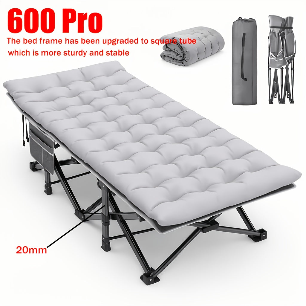 Adult Outdoor Camping Cot, 75-Inch Portable Folding Bed with Carry Bag, Gray 450, 500 and 600 lb Options Plus No-Pad Variants for Campsite Rest