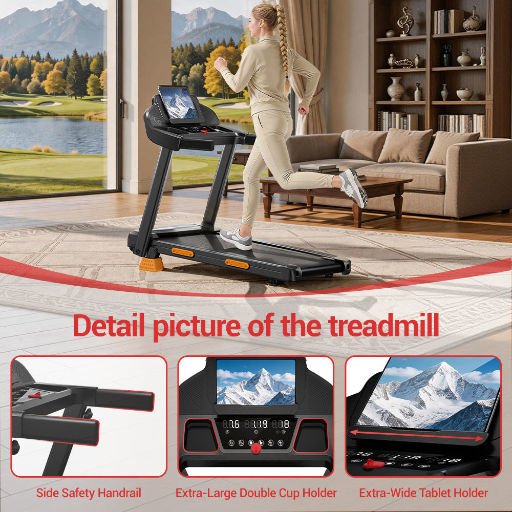 15% Incline Foldable Treadmill with Handle, 4-in-1 Fitness Equipment with 300 lb Capacity for Home and Office, Black or Light Grey