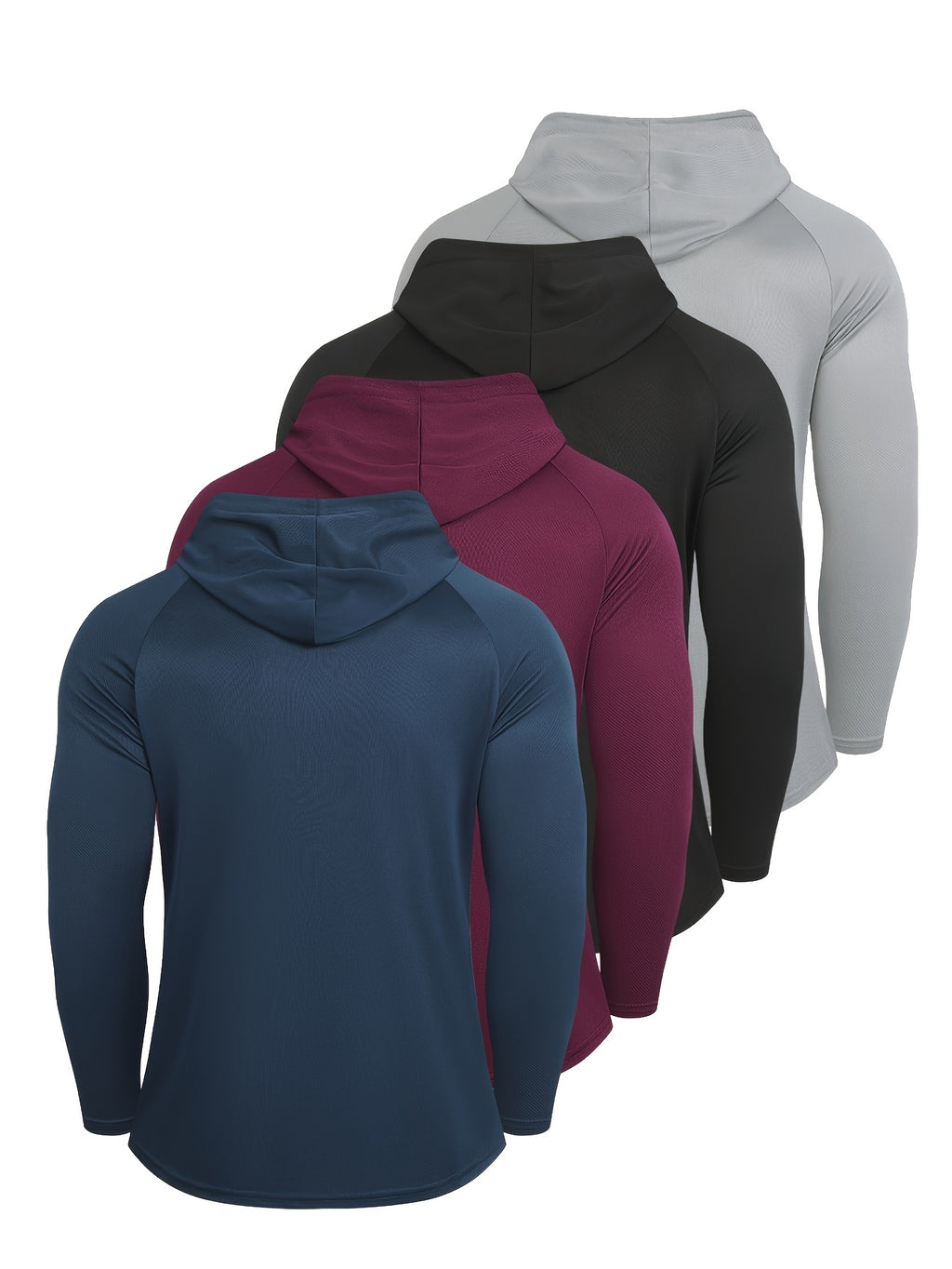 Polyester Athletic Hoodies for Men 4-Pack, Quick-Dry Long Sleeve Hooded Sweatshirts with Regular Fit and Mixed Colors for Running and Workouts, S–XXXL