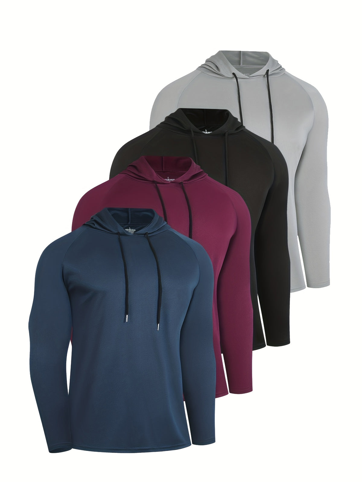 Polyester Athletic Hoodies for Men 4-Pack, Quick-Dry Long Sleeve Hooded Sweatshirts with Regular Fit and Mixed Colors for Running and Workouts, S–XXXL