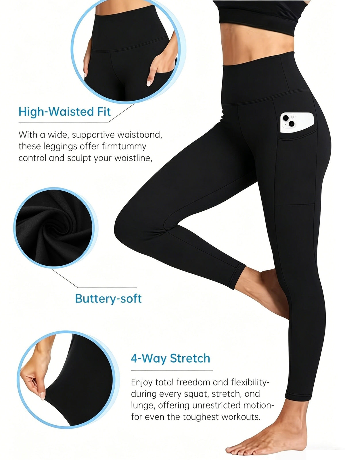 Side-Pocket Workout Leggings for Women, 5-Pack Mixed-Color High-Waisted Stretch Yoga Pants with Soft Feel for Gym, Pilates and Everyday Active Outfits