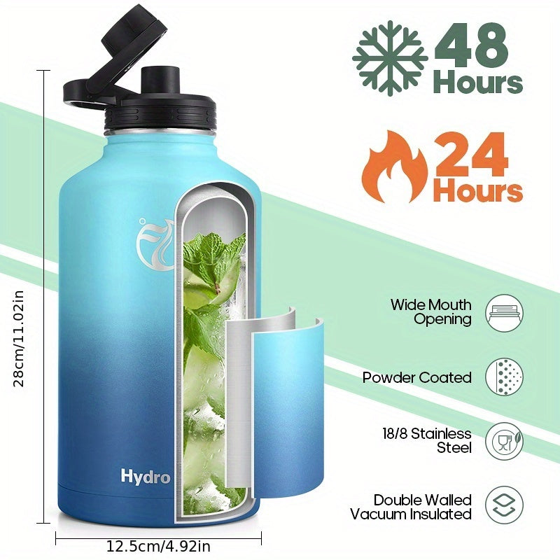 64 oz Insulated Water Bottle, Large Stainless Steel Double-Wall Vacuum Hydration Jug with Carry Grip for Office, Outdoor Days and Travel in Seven Designs