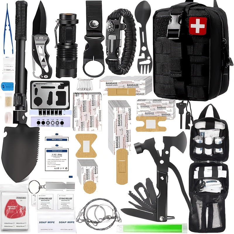 217-Piece Survival Kit with First Aid Supplies and Tools in MOLLE Storage Bag, Emergency Preparedness Set for Home and Outdoor Use