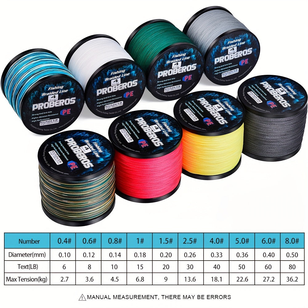 1094-Yard Braided Fishing Line with 4-Strand Construction, Abrasion Resistance and Listed Zero Stretch, 6–80 lb Test in Gray, Green and Camouflage Options