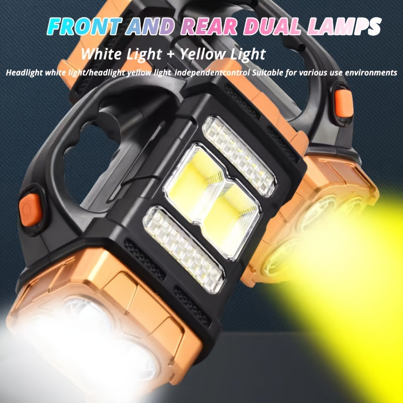 Solar Rechargeable Lantern Flashlight with 1800mAh Battery, USB Charging, 4-Mode COB Work Light & Emergency Power Bank for Camping