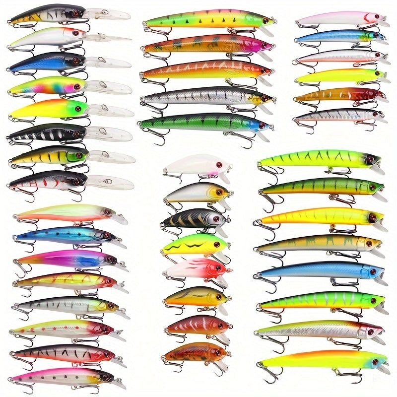 43-Piece Minnow Fishing Lures Set, Durable Plastic Crank Baits for Freshwater and Saltwater Angling, Artificial Bait Selection for Fishing Tackle