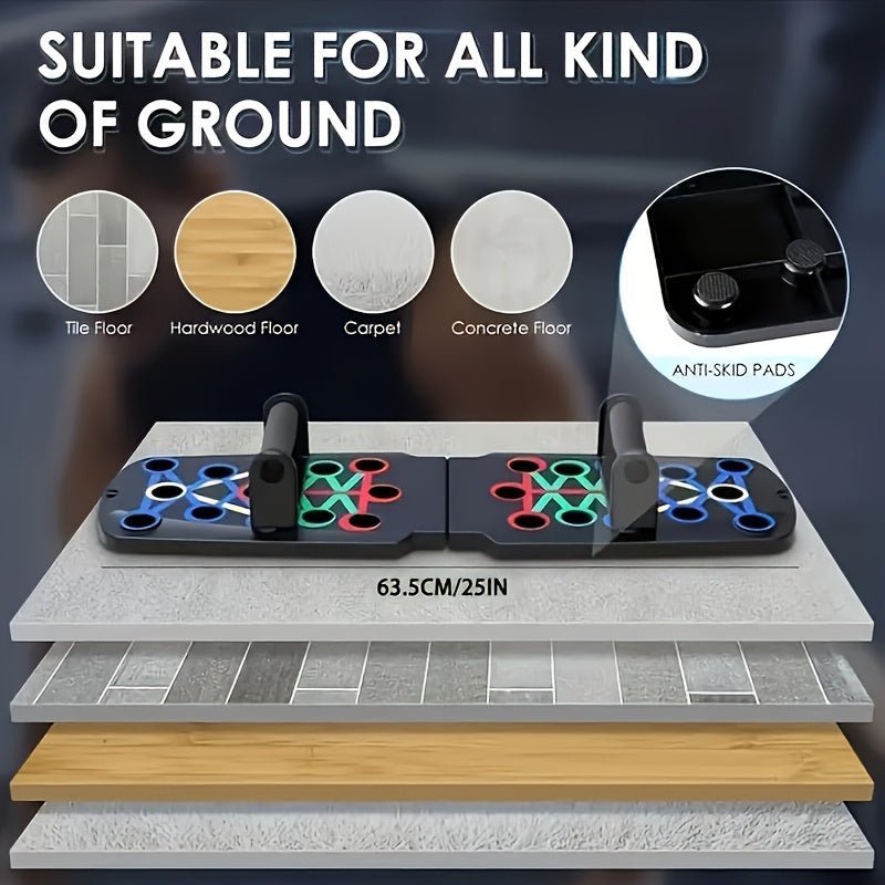 Folding Push-Up Board in Black, Portable Floor Exercise Equipment with Push-Up Handles for Chest and Core Strength Training at Home